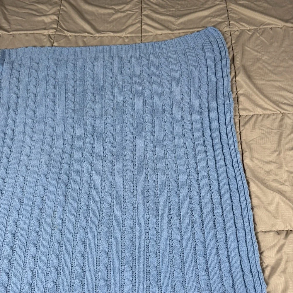 Nordstrom Baby Blue Soft Chenille Cable Knit Crib Security Lovey Blanket 30x40